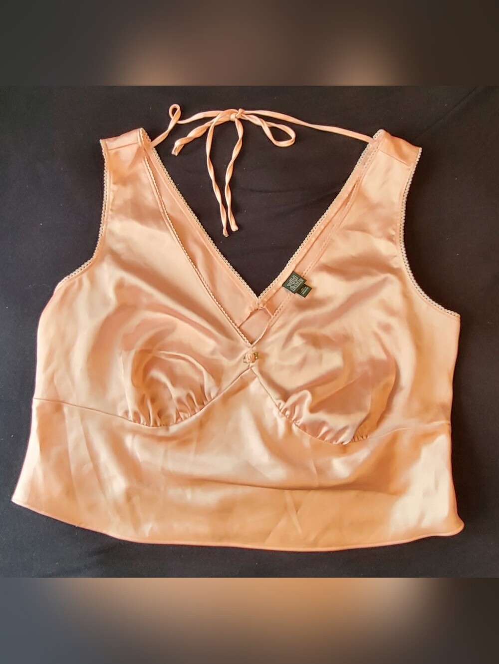 Peach Satin Halter Crop Top